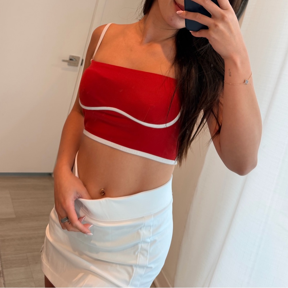 Alo Red and White Crop Top